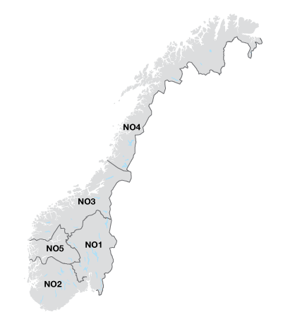 Kart over prisområder i Norge